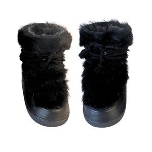 ✨ NEW, Authentic, Rare & Luxurious INUIKII Black Leather Furry Boots, Size 37